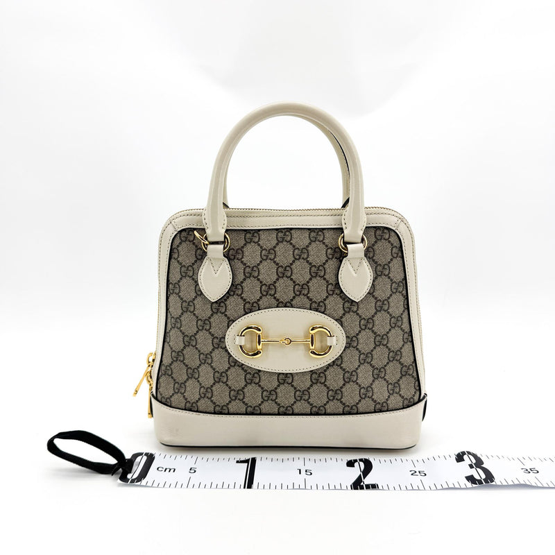 Gucci Horsebit 1955 Top Handle Gg Coated Canvas With Leather White Bag