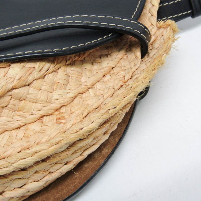 Loewe Gate Leather With Raffia Black Bag