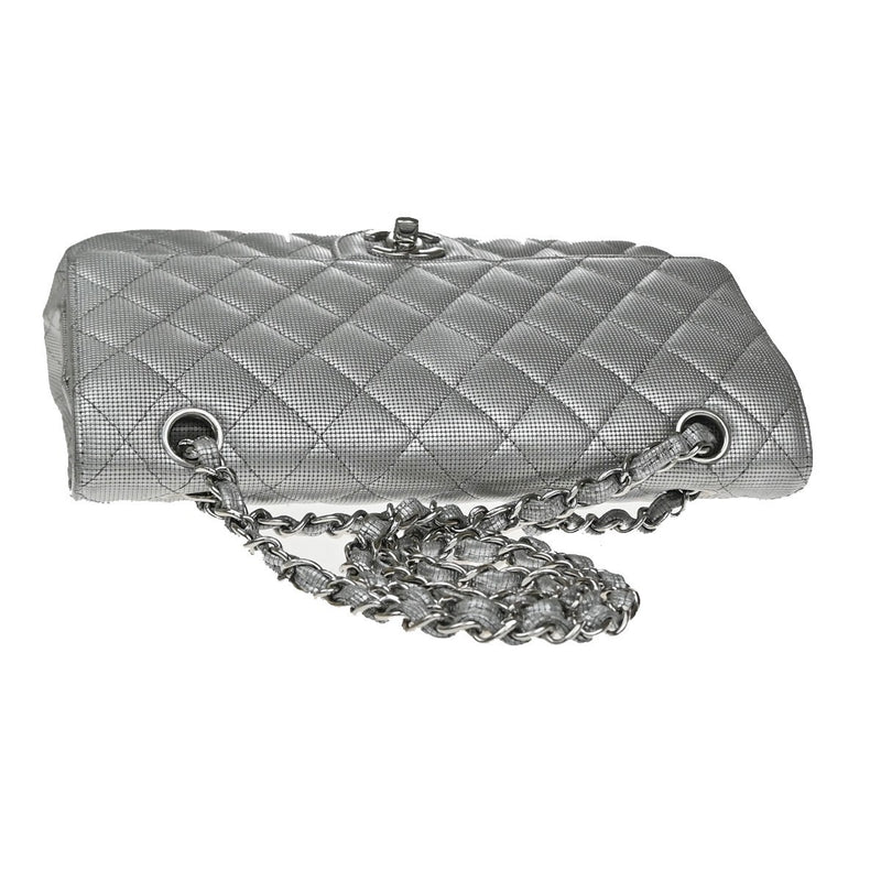 Chanel Classic Timeless Double Flap Pixel Effect Quilted Calfskin Silver Leather Bag