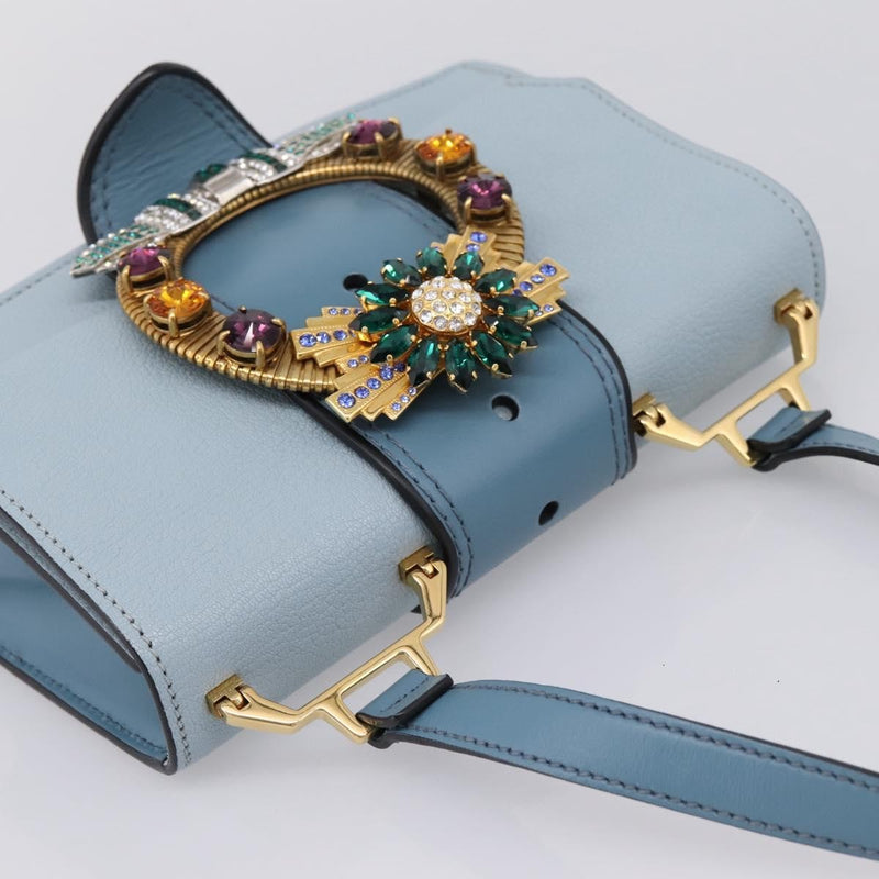 Miu Miu Madras Crystal Buckle Leather Blue Bag