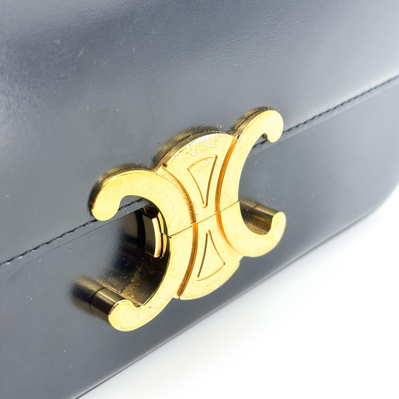 Celine Triomphe East-West Smooth Calfskin Black Leather Bag
