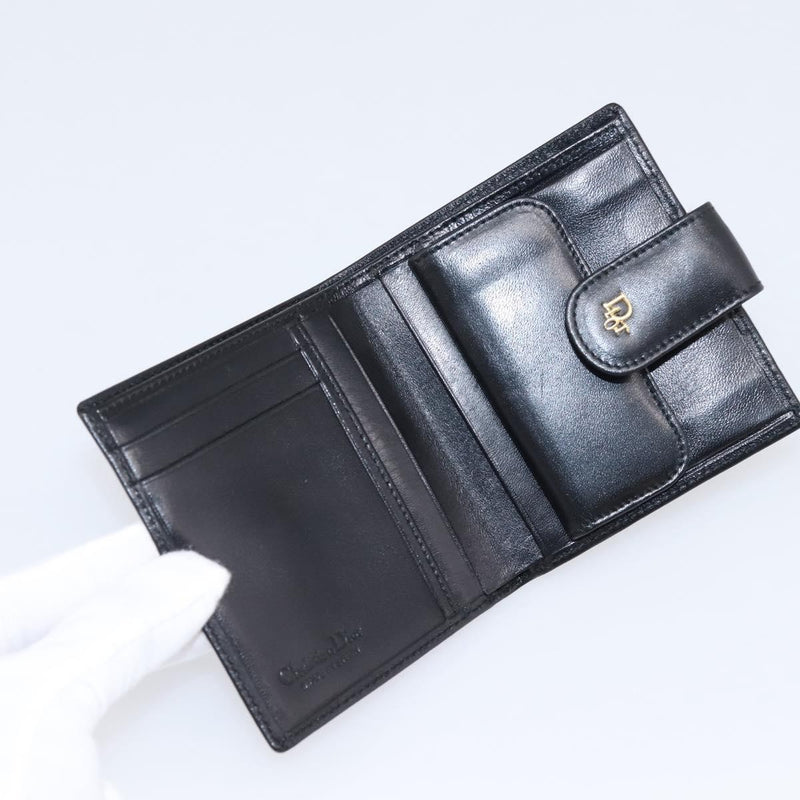 Christian Dior Bifold Card Holder Leather Black Accessory