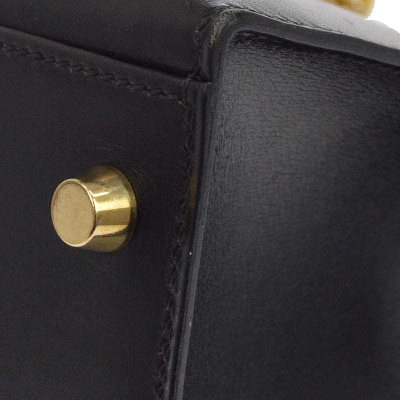 Hermes Kelly Black Box Calf With Gold Hardware Calfskin Bag