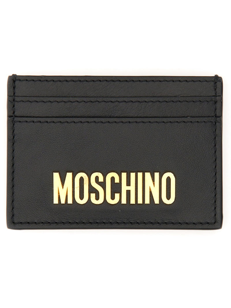 Moschino Logo-Embellished Leather Card Case — Black Wallets & Purses