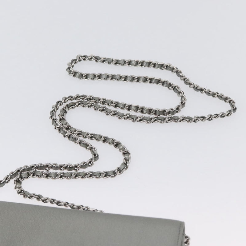 Chanel Round Cc Wallet On Chain Goatskin Silver Leather Bag