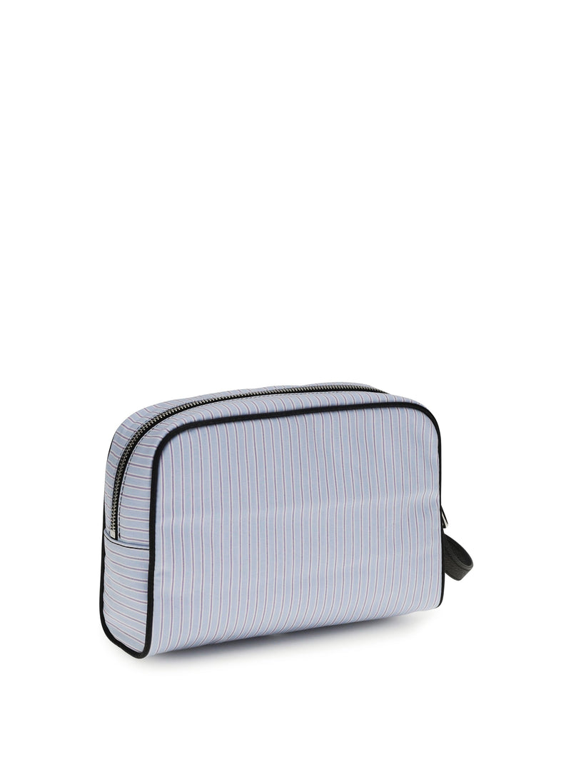 Dolce & Gabbana Striped Poplin And Leather Clutch — Blue Cotton