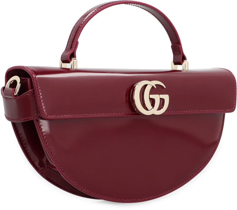 Gucci Calfskin Gg Turn-Lock Flap Top Handle Bag — Red Calf Leather