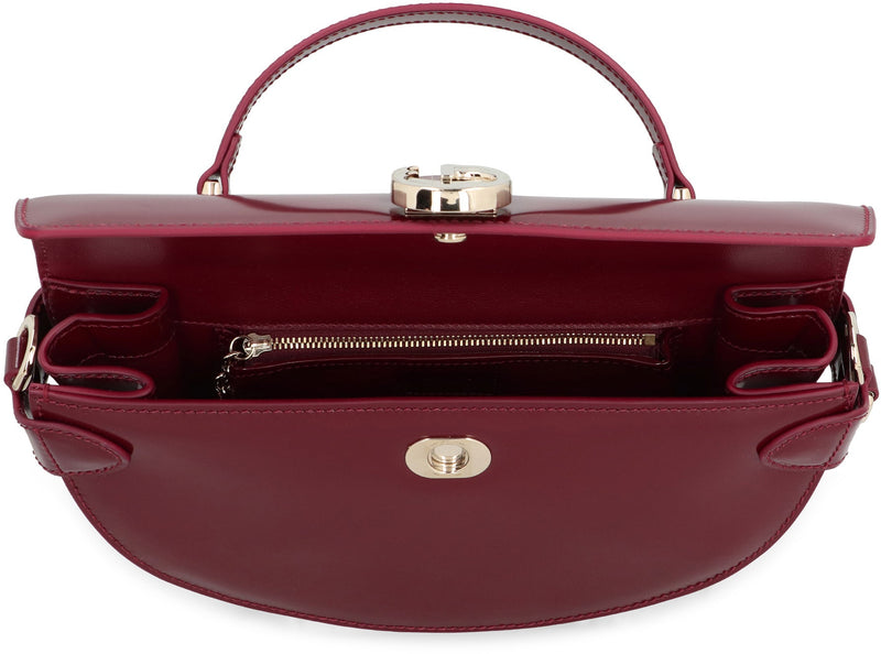 Gucci Calfskin Gg Turn-Lock Flap Top Handle Bag — Red Calf Leather
