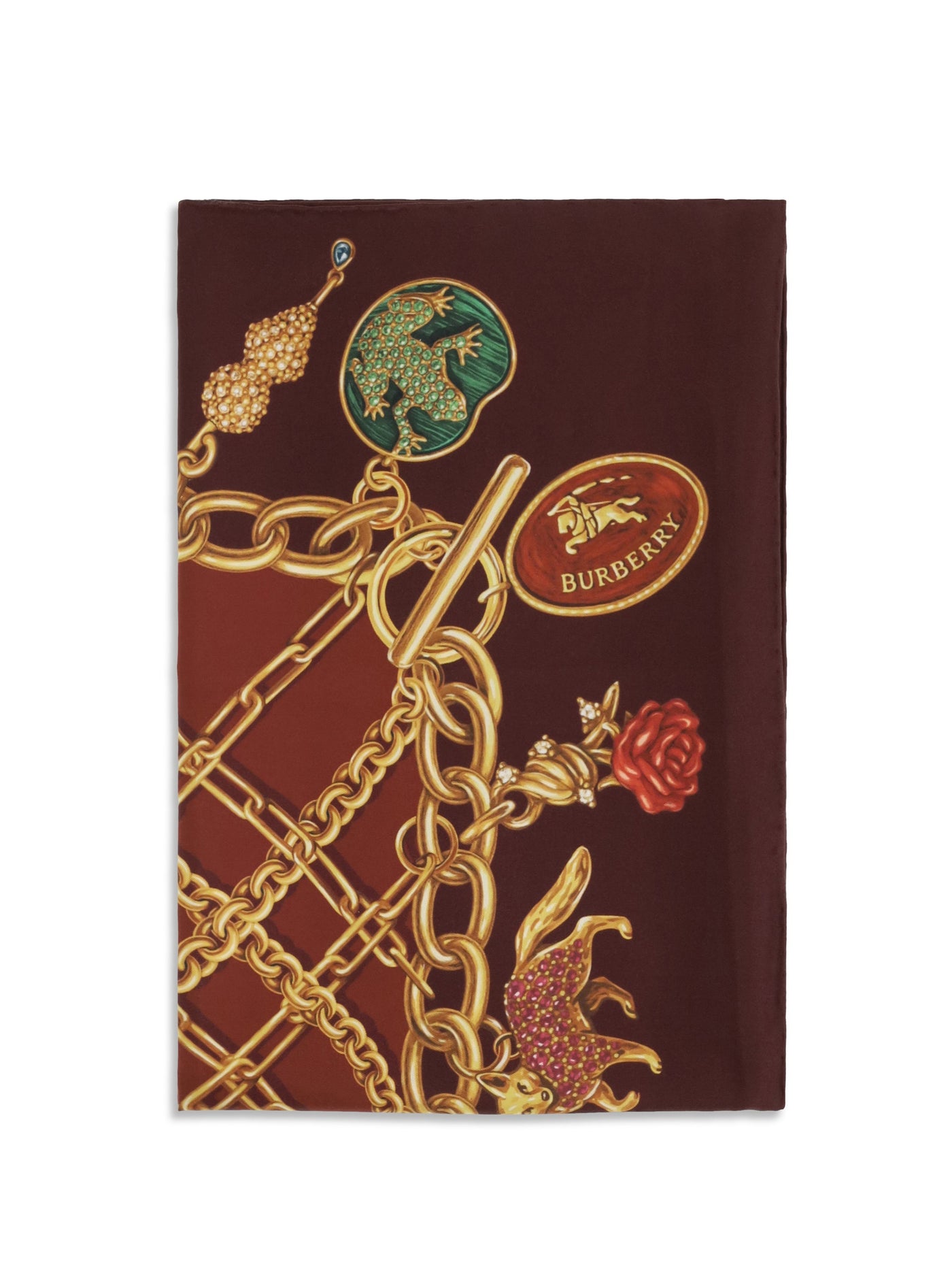 Burberry Silk Chain & Charm Print Scarf — Brown Scarfs