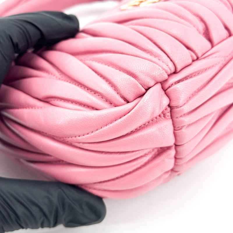 Miu Miu Wander Hobo Matelasse Satin Pink Leather