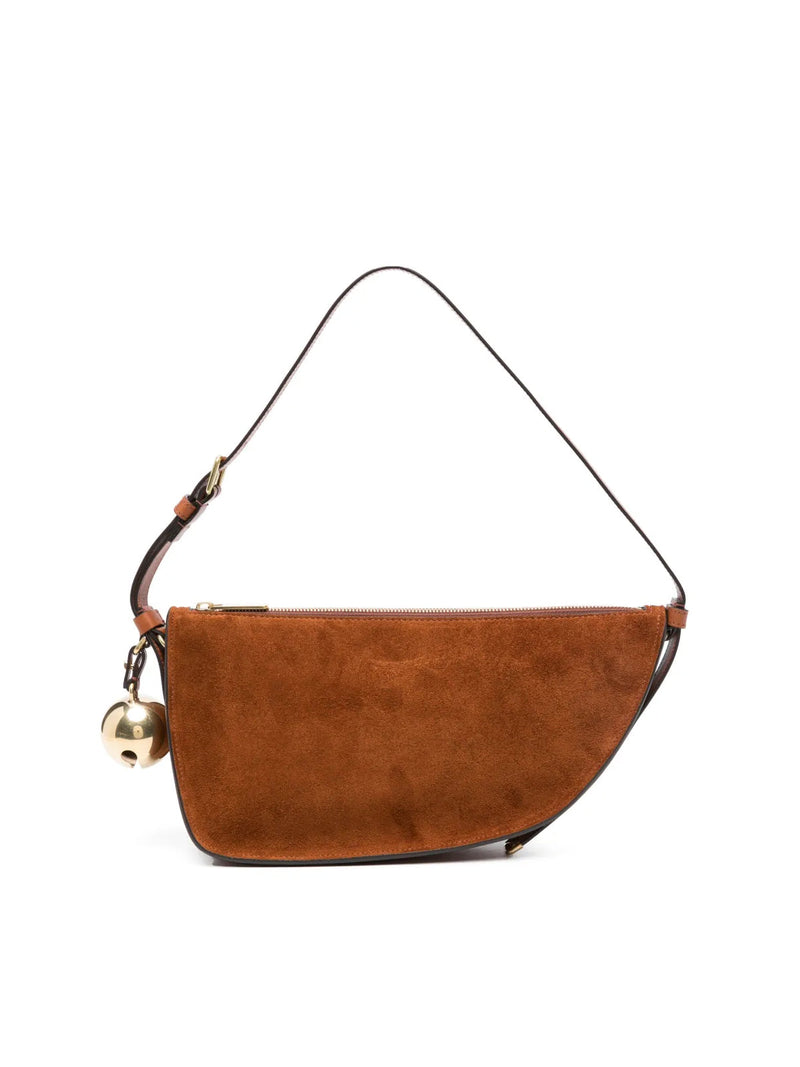 Burberry Suede With Charm Detail Shoulder Bag — Brown Bos Taurus