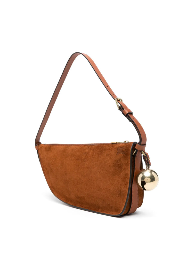 Burberry Suede With Charm Detail Shoulder Bag — Brown Bos Taurus