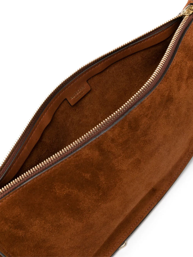 Burberry Suede With Charm Detail Shoulder Bag — Brown Bos Taurus