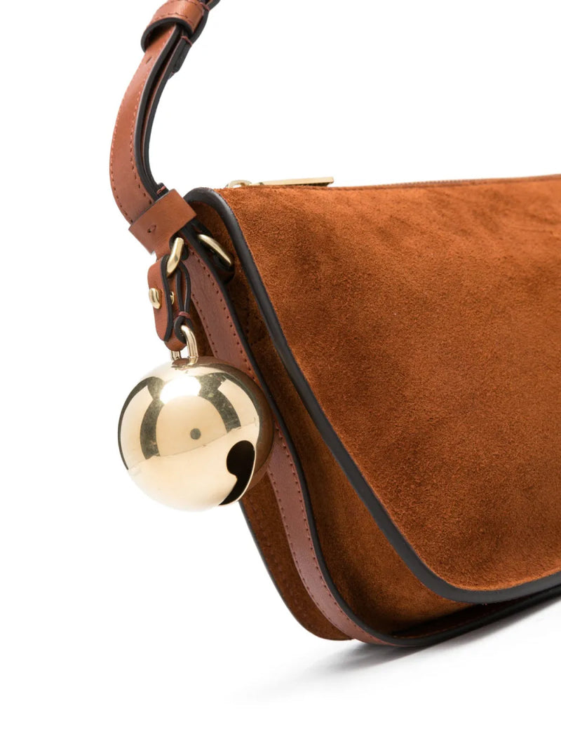 Burberry Suede With Charm Detail Shoulder Bag — Brown Bos Taurus