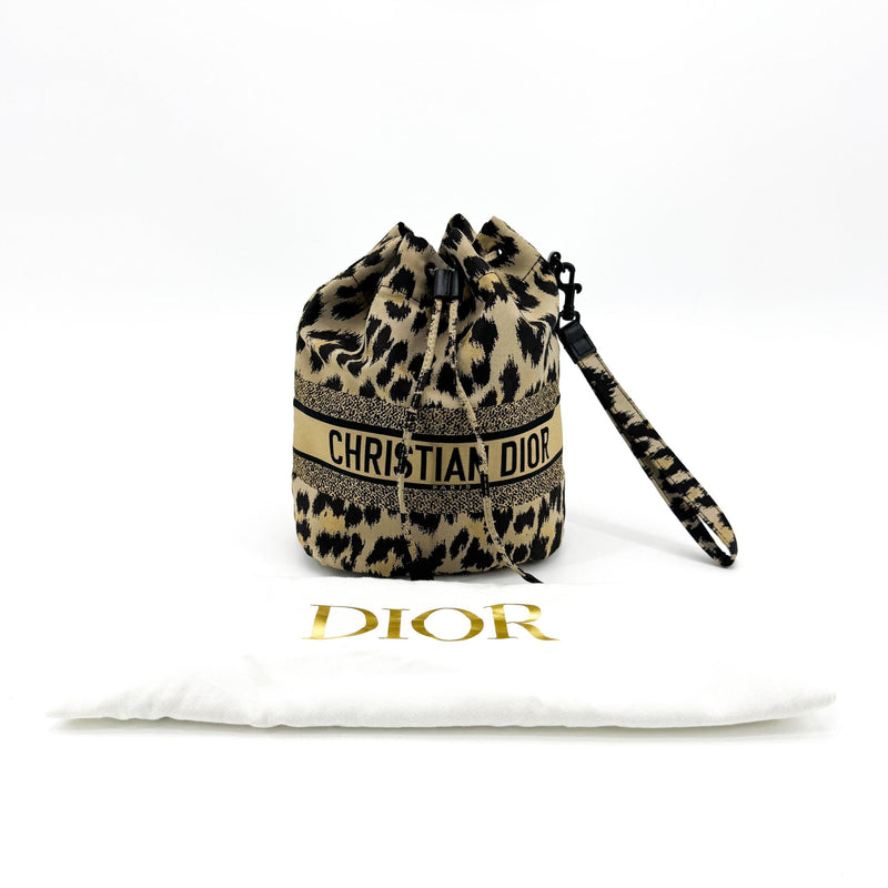 Christian Dior Logo Travel Drawstring Printed Fabric Beige Canvas Bag