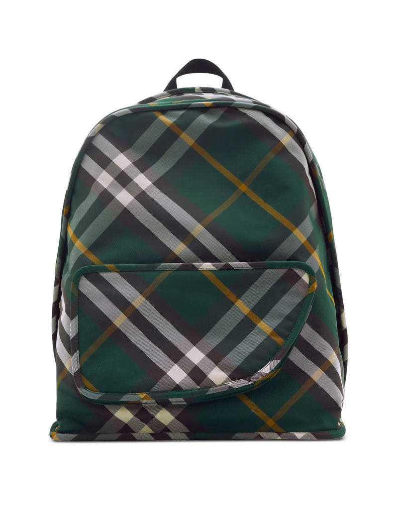 Burberry Shield Check Backpack — Green Nylon
