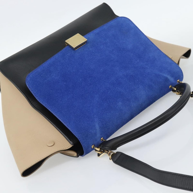 Celine Trapeze Leather With Suede Blue Bag