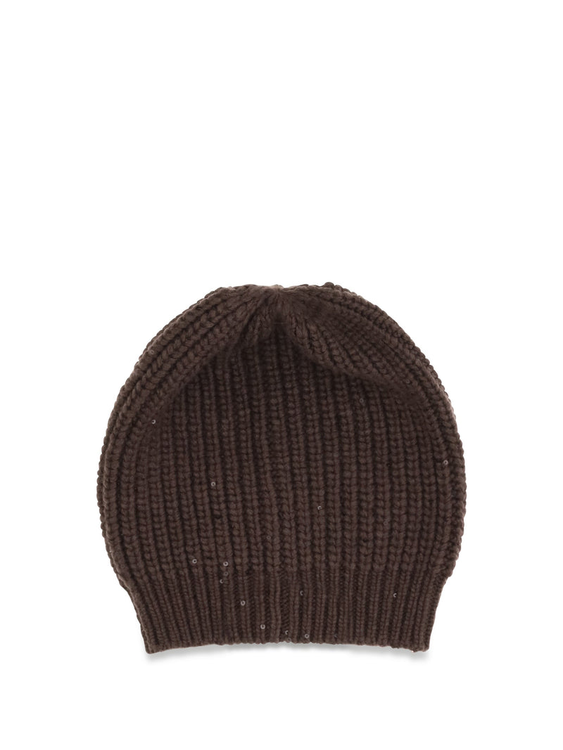 Brunello Cucinelli M32373999 Ribbed Cashmere Beanie — Brown Silk; Kashmir/capra Hircus Beanies