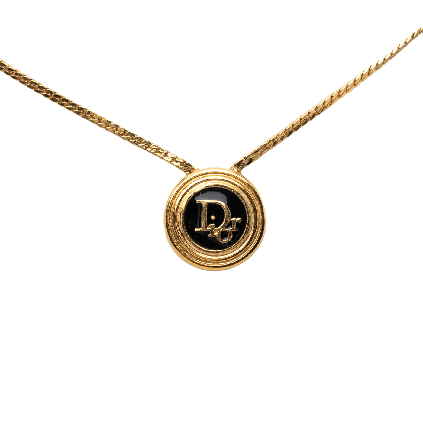 Gold Plated Enamel Logo Round Pendant Necklace - Image 1