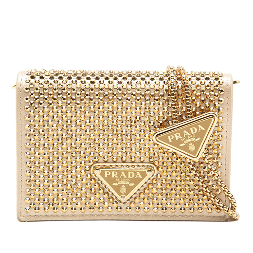 Crystal Embellished Satin Card Holder with Chain - Image 1
