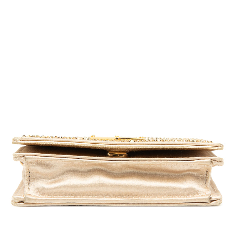 Crystal Embellished Satin Card Holder with Chain - Image 3