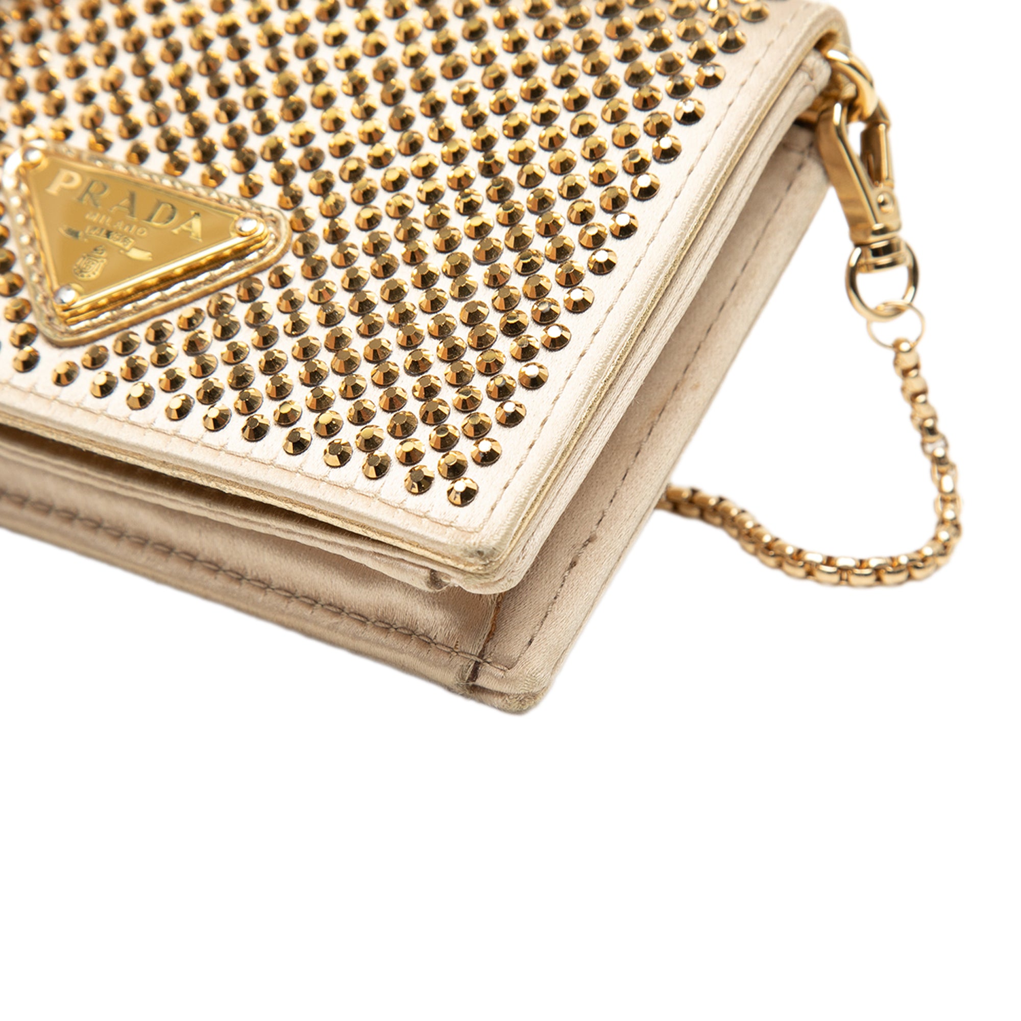 Crystal Embellished Satin Card Holder with Chain - Image 7