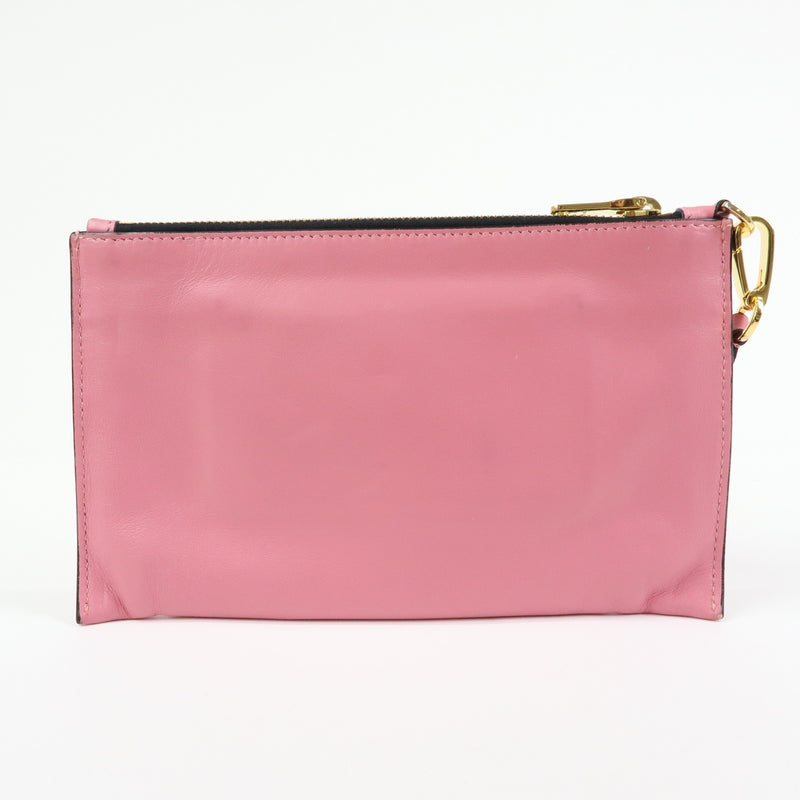 Miu Miu Logo Chain Clutch Shearling Pink Leather
