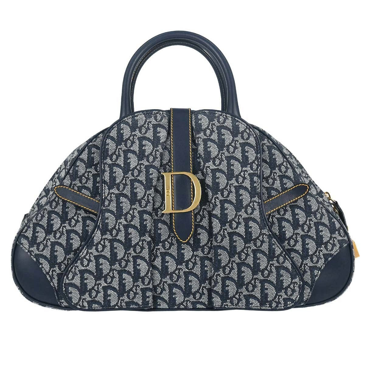 Christian Dior Vintage Saddle Bowler Diorissimo Canvas Navy Bag