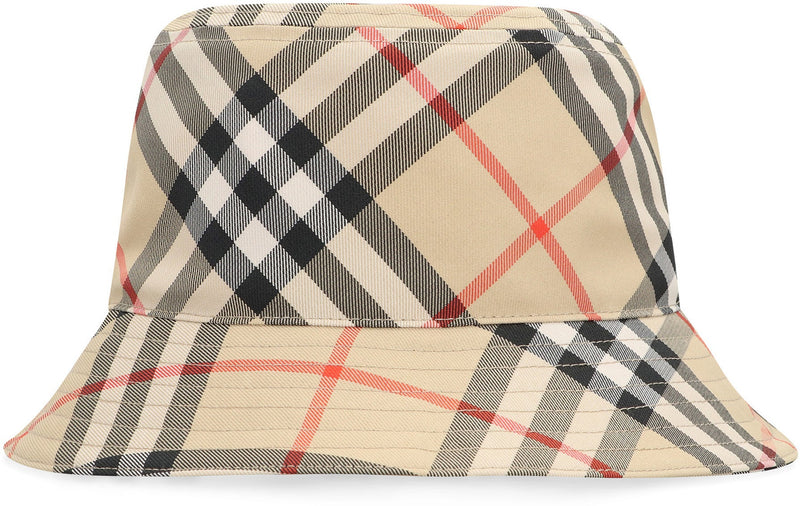 Burberry 8100740 Check Motif Bucket Hat — Beige Polyester