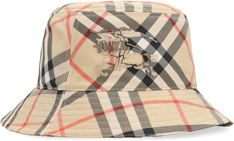 Burberry 8100740 Check Motif Bucket Hat — Beige Polyester