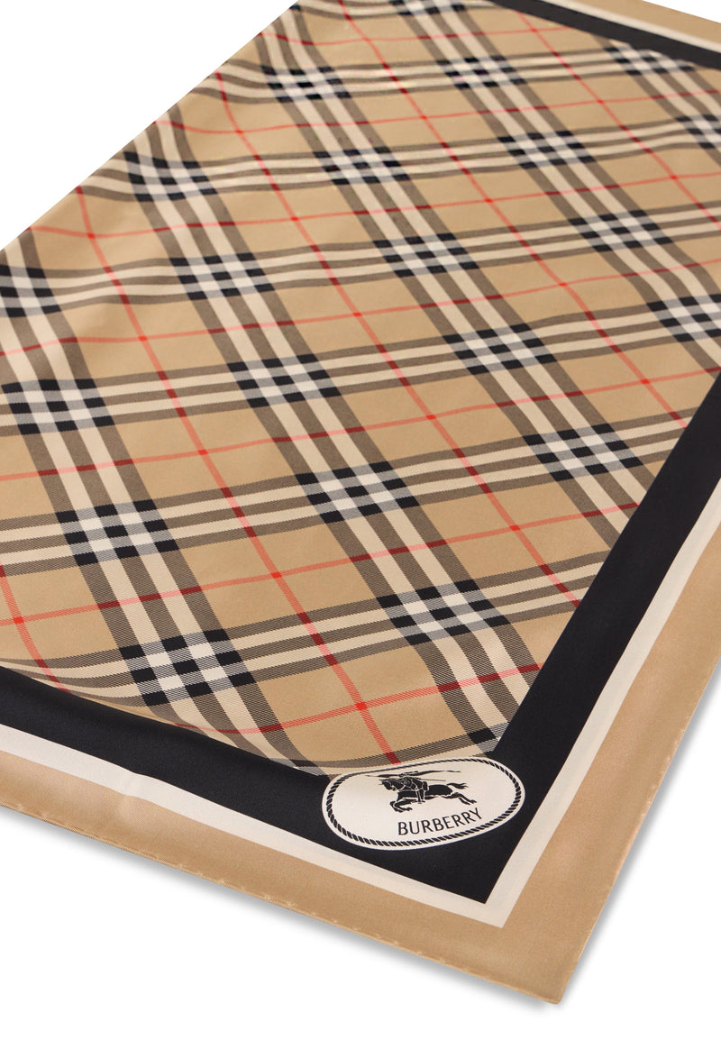 Burberry Check-Patterned Silk Scarf — Beige Scarfs