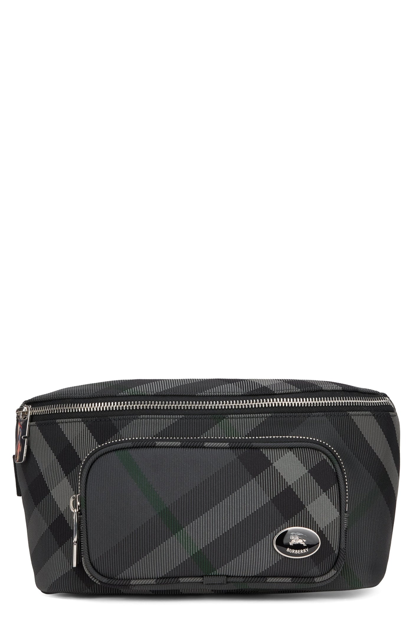 Burberry Check-Pattern Nylon Belt Bag — Gray Polyamide