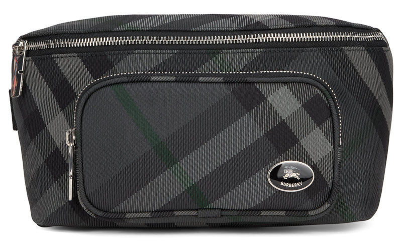 Burberry Check-Pattern Nylon Belt Bag — Gray Polyamide