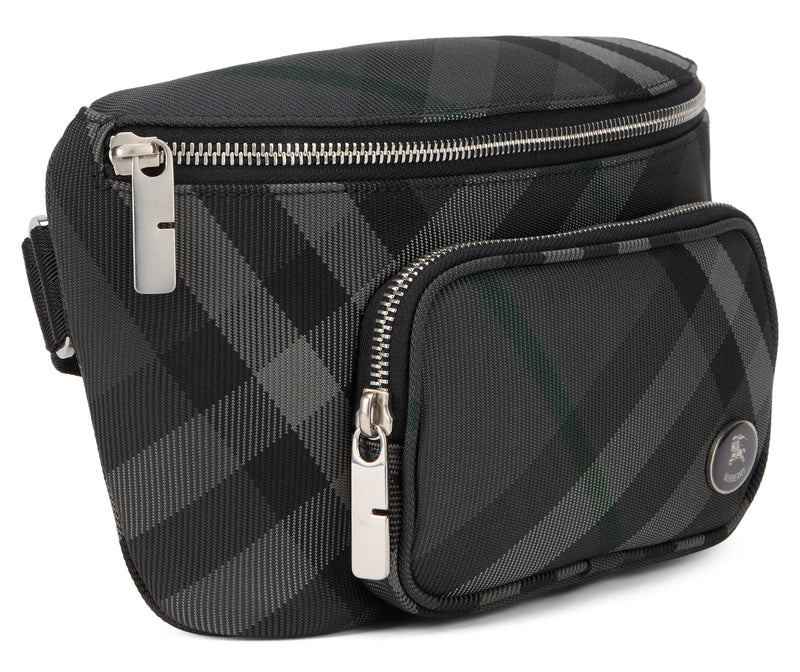Burberry Check-Pattern Nylon Belt Bag — Gray Polyamide