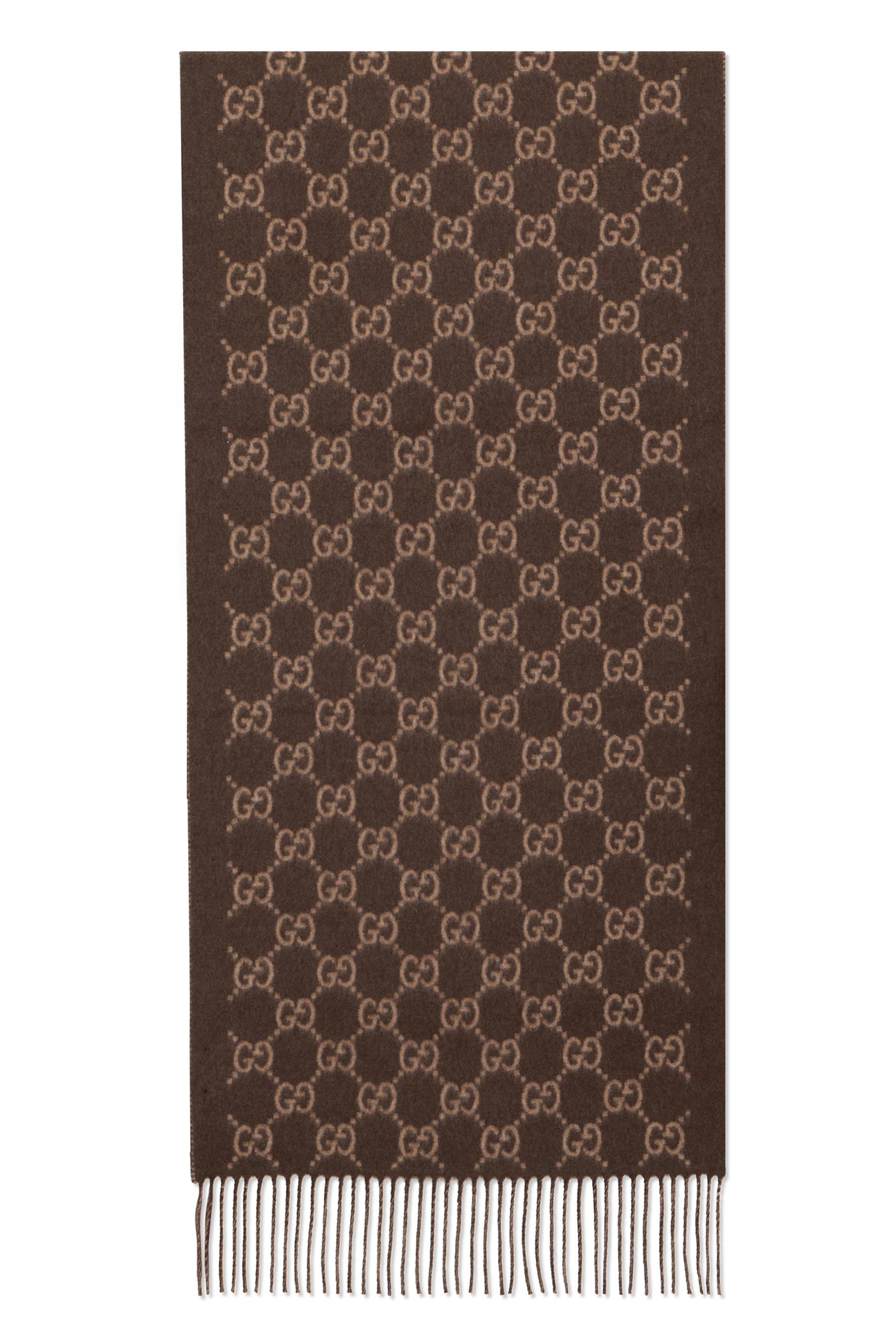 Gucci Gg Monogram Cashmere Scarf — Brown Scarfs