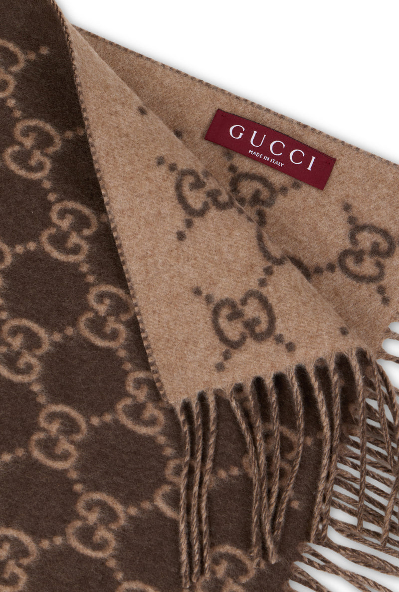Gucci Gg Monogram Cashmere Scarf — Brown Scarfs