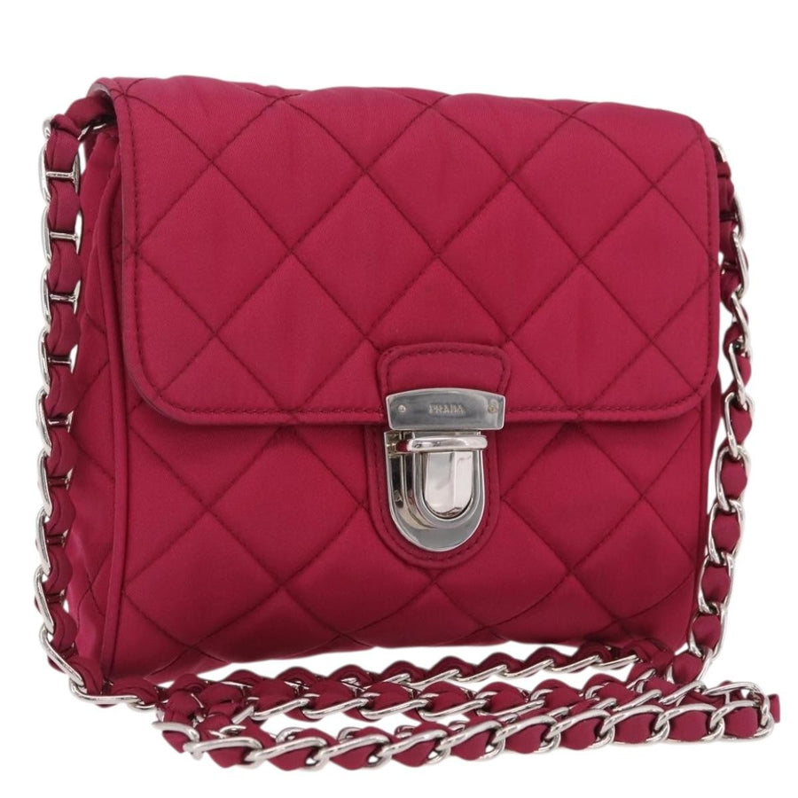Prada Pushlock Chain Flap Quilted Tessuto Pink Nylon Bag