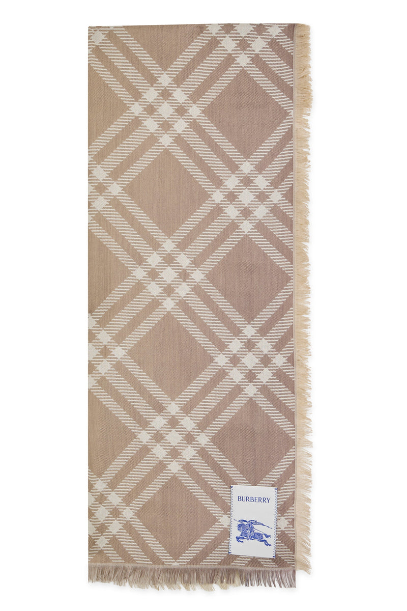 Burberry Wool-Silk Check Scarf — Beige Scarfs
