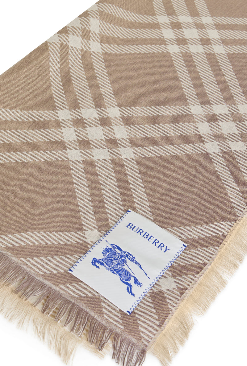 Burberry Wool-Silk Check Scarf — Beige Scarfs