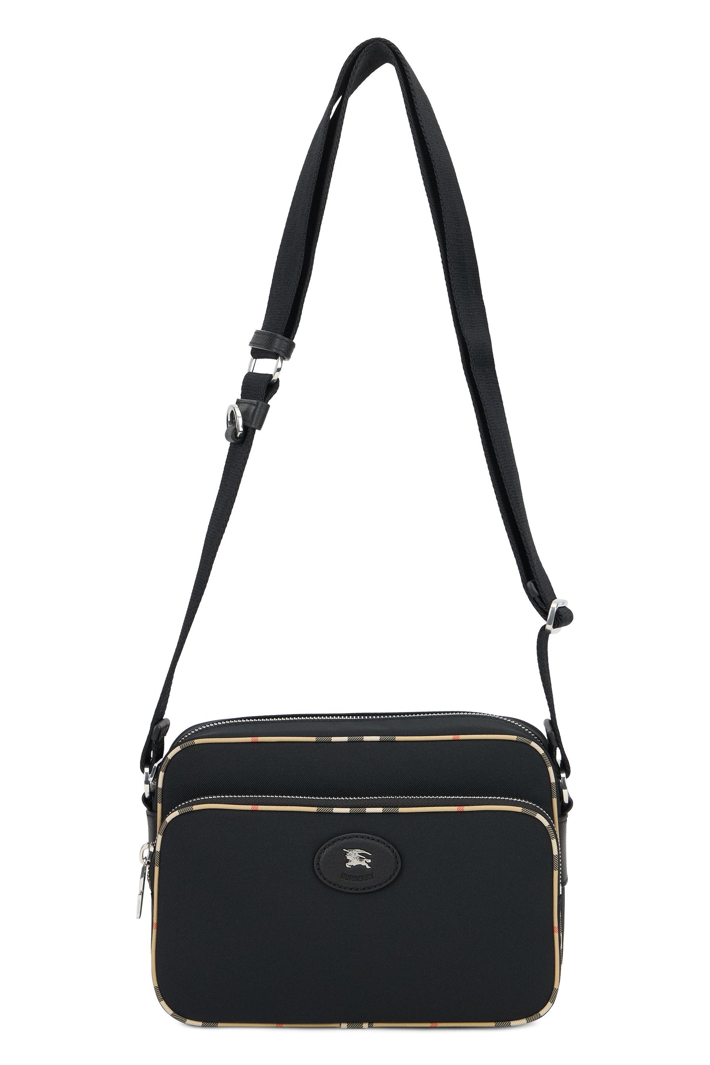 Burberry Logo-Embossed Nylon Shoulder Bag — Black Polyester