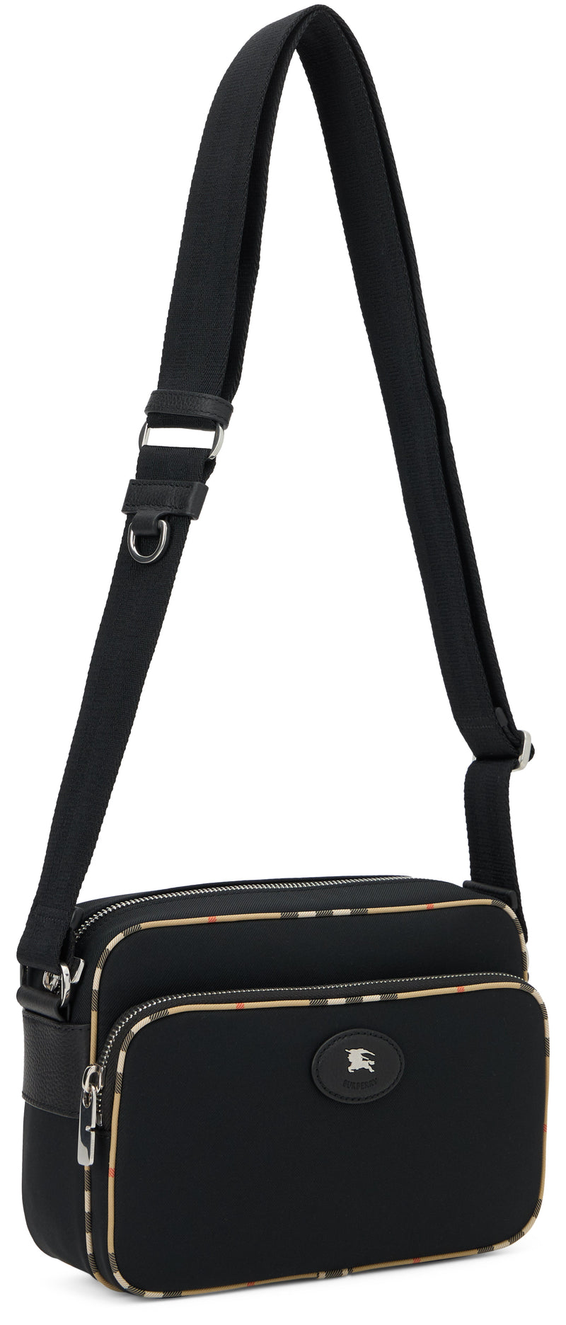 Burberry Logo-Embossed Nylon Shoulder Bag — Black Polyester