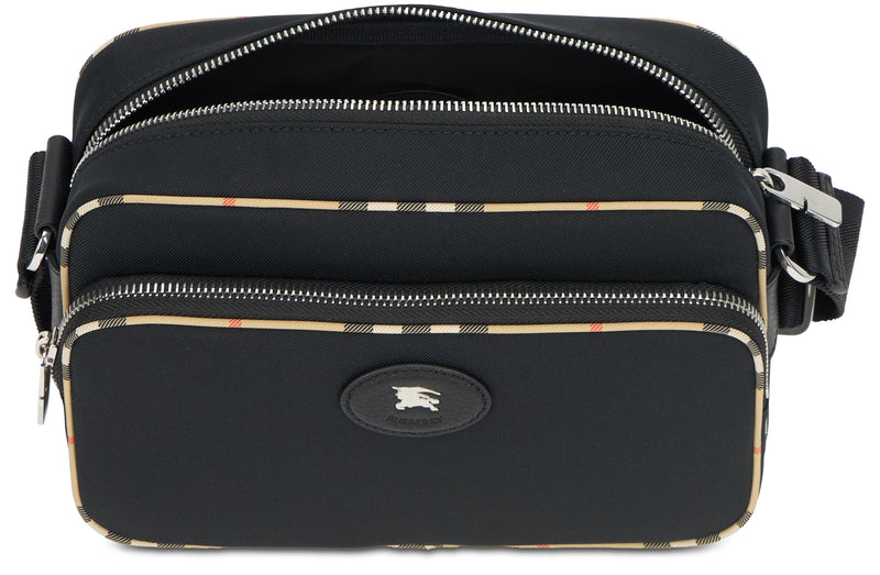 Burberry Logo-Embossed Nylon Shoulder Bag — Black Polyester