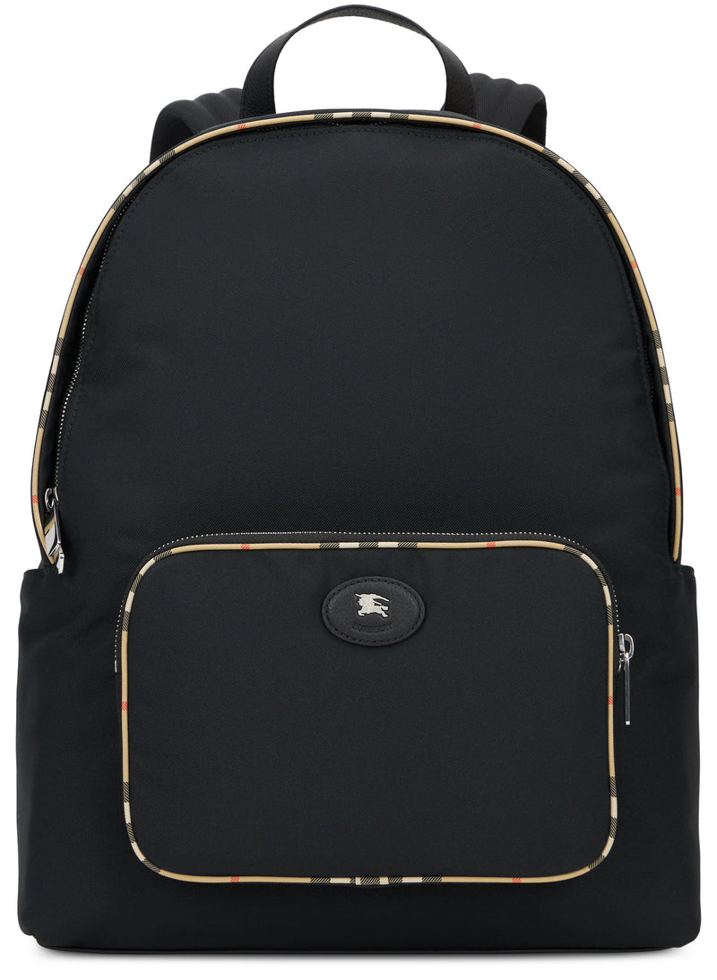 Burberry Tartan-Trimmed Polyester Backpack — Black