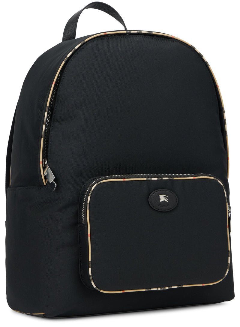 Burberry Tartan-Trimmed Polyester Backpack — Black