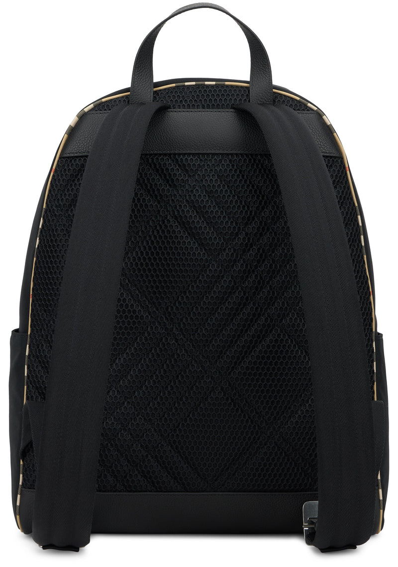 Burberry Tartan-Trimmed Polyester Backpack — Black