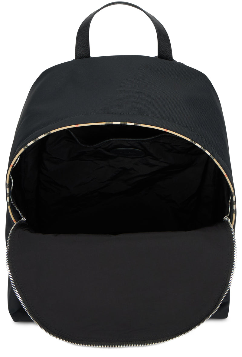 Burberry Tartan-Trimmed Polyester Backpack — Black