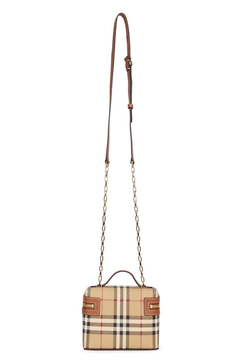 Burberry Tartan-Check Canvas Top Handle Bag — Beige Polyurethane