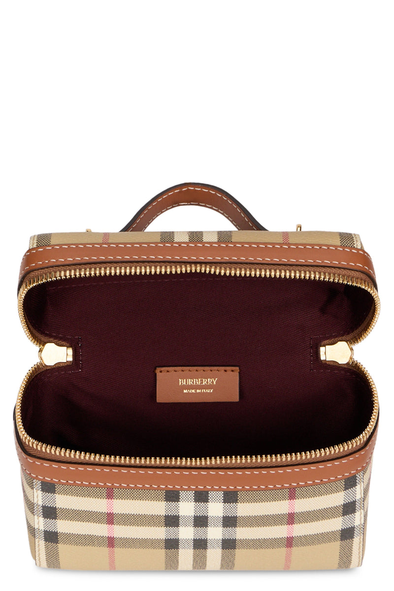 Burberry Tartan-Check Canvas Top Handle Bag — Beige Polyurethane