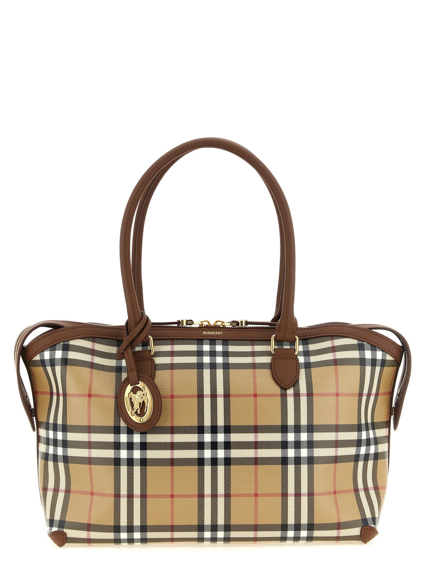 Burberry Check Canvas Tote Bag — Beige Coated Cotton