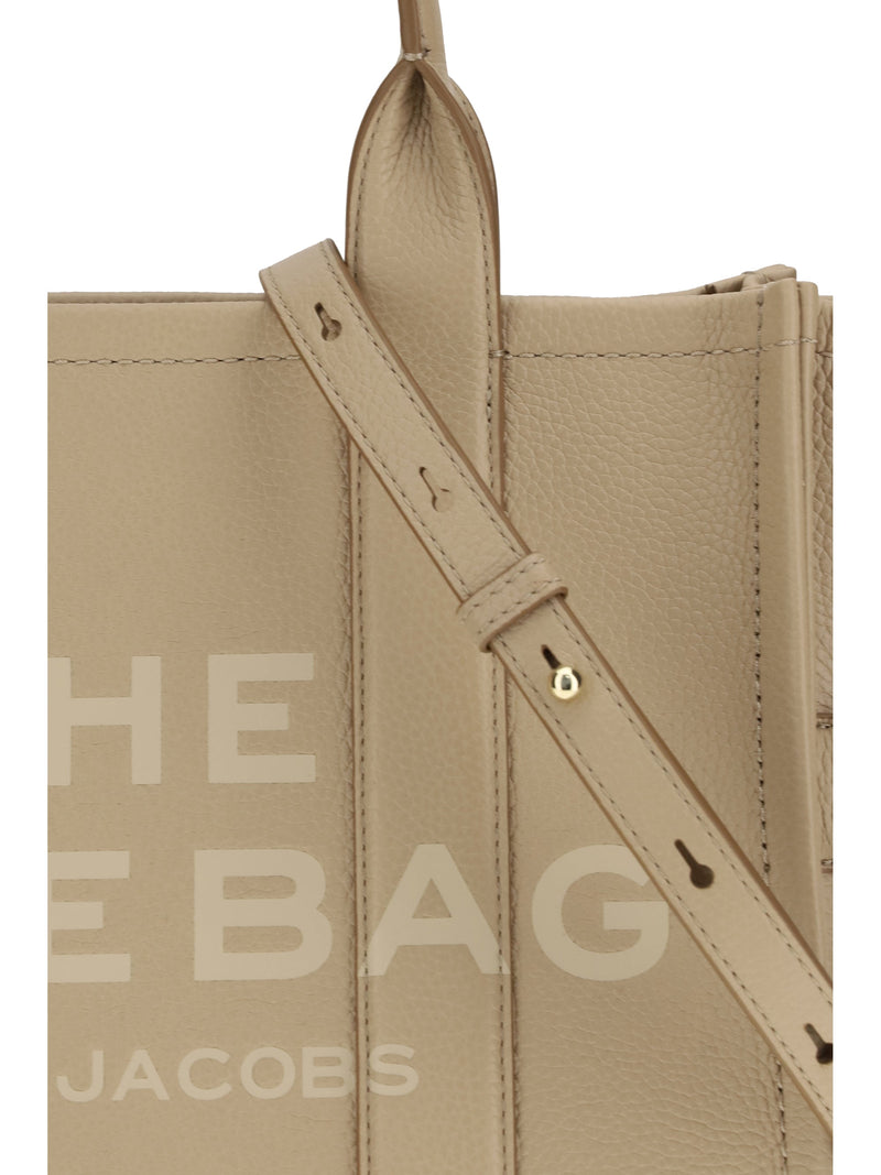 Marc Jacobs Logo-Embossed Calf Leather Tote Bag — Beige